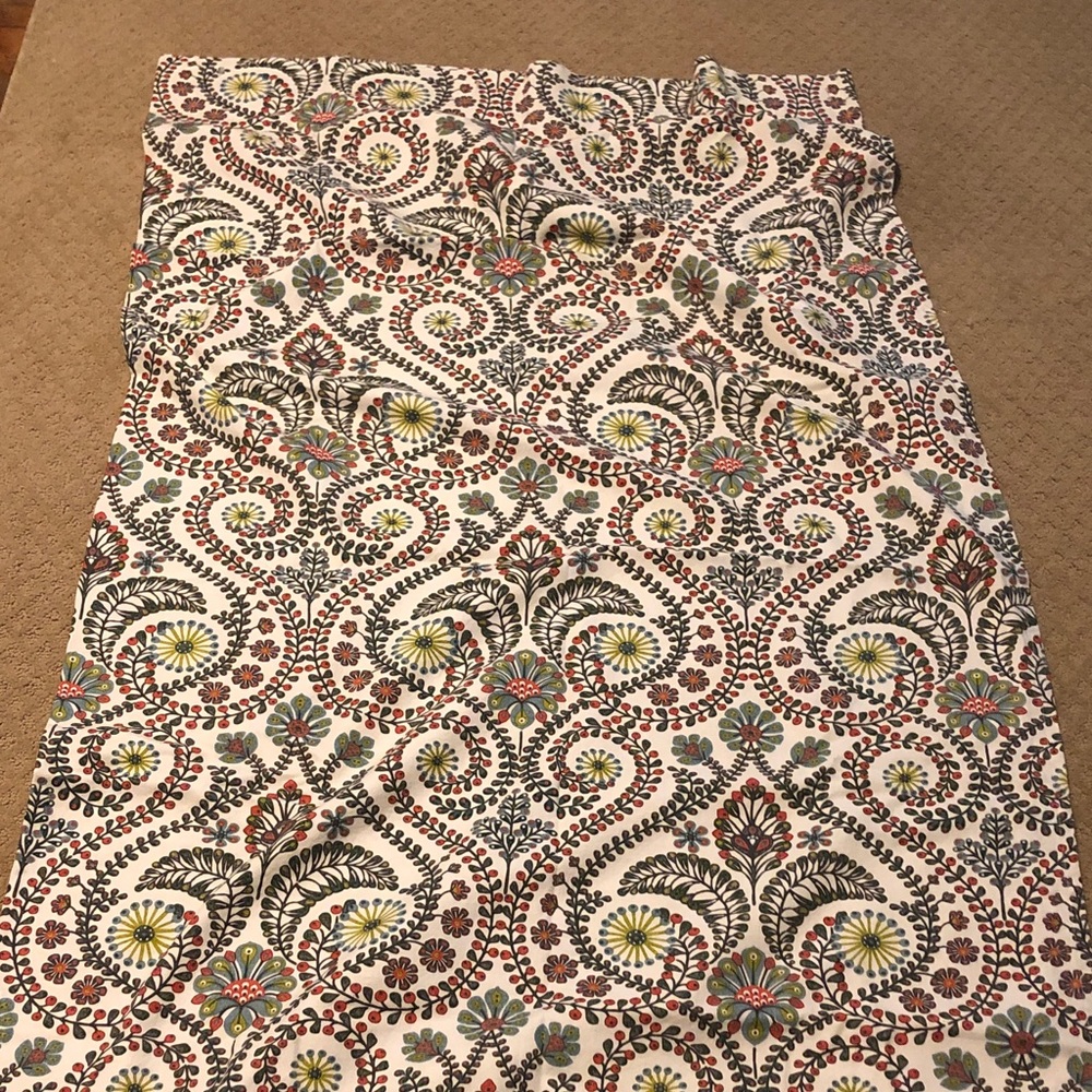 Cost Plus World Market Cream Curtain Panel with Multicolor Floral Scroll Pattern